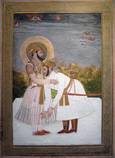 Shah Jahan che abbraccia suo figlio Aurangzeb, c.1750 da Indian School